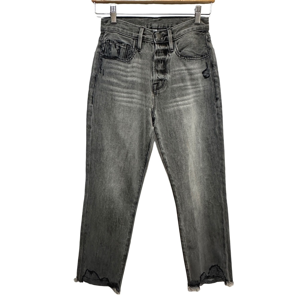 FRAME Denim Straight Crop Jeans Womens 26 Gray Denim High Rise Raw Hem Grunge